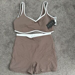 Abercrombie & Fitch Brown Sports Bra Set with White Trim